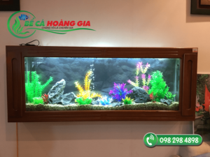 bể cá treo tường ốp gỗ